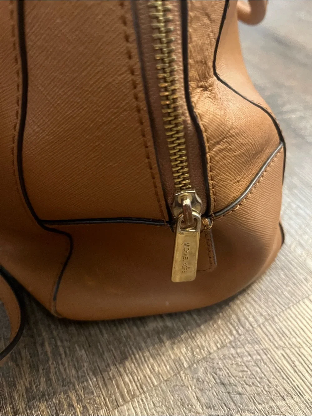 Michael Kors Camel Leather Dome Satchel with Gold Hardware Purse